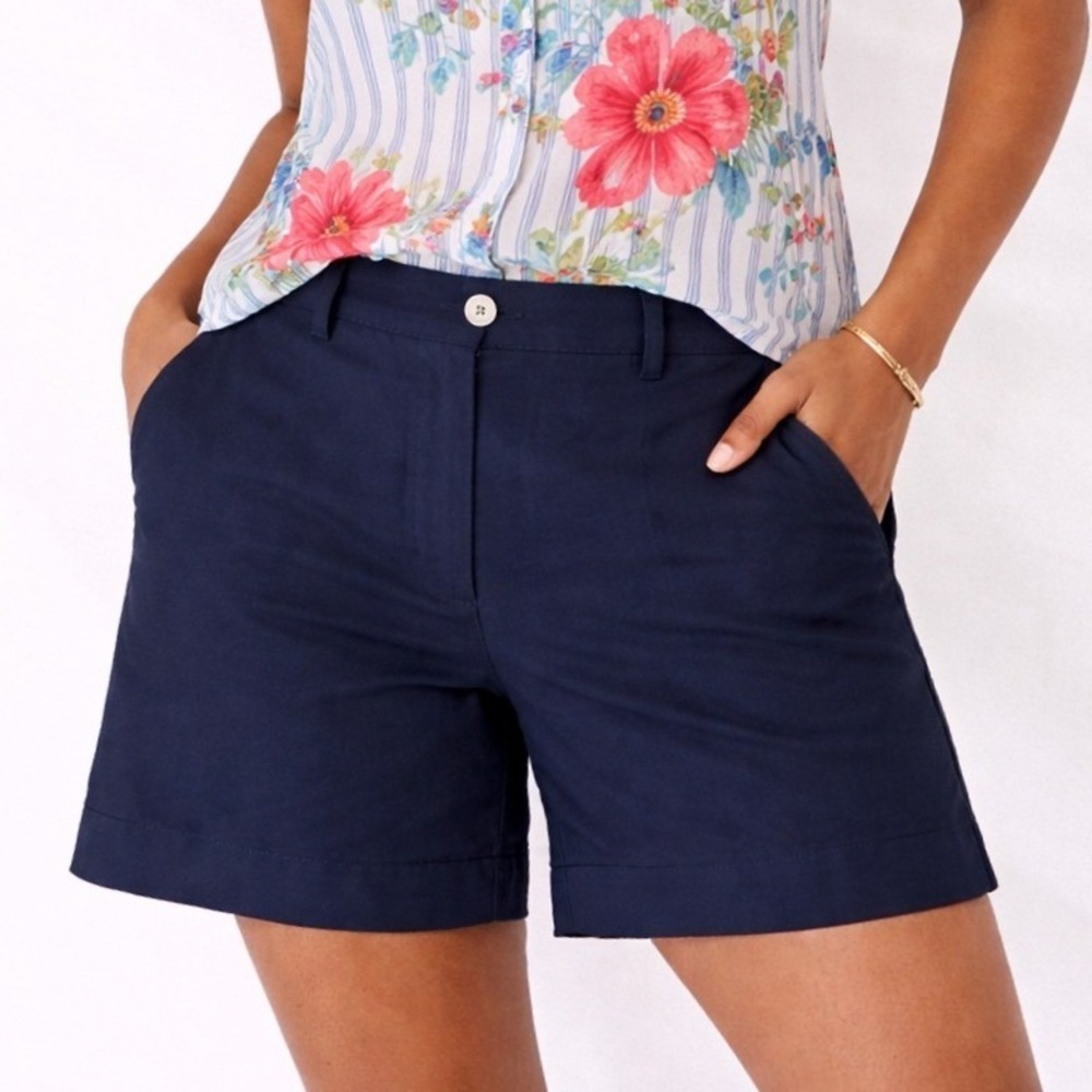 Liz Claiborne Women Navy Blue Twill Shorts Cotton Office Business Casual Size 8